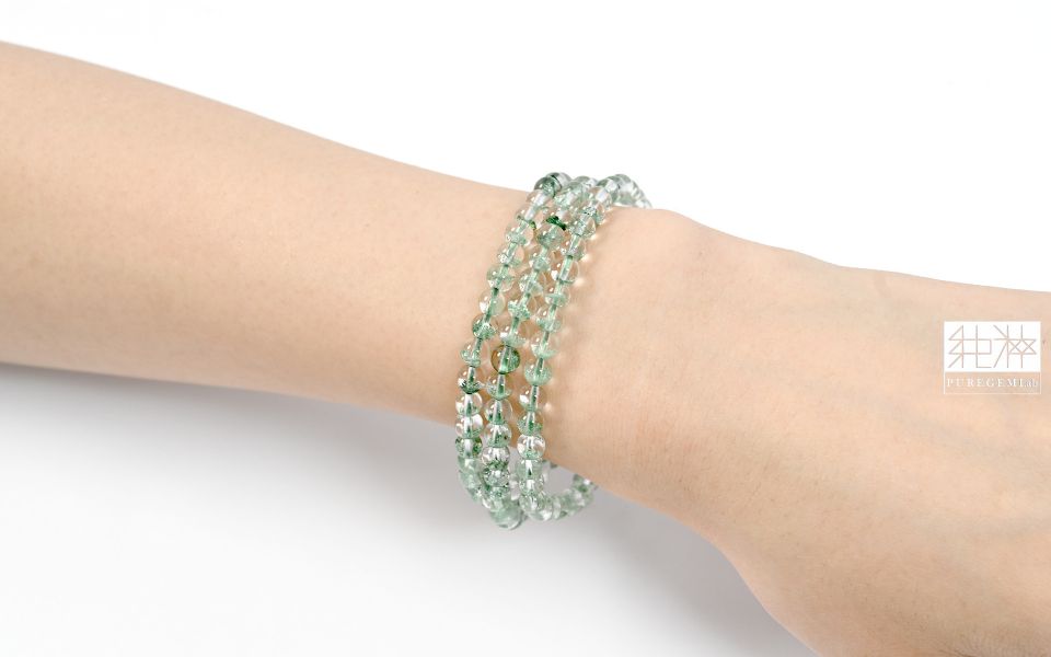 頂級逸品 / 頂端淨體翠幽金字塔三圈手珠 幽靈水晶,幻影水晶,異象水晶,綠幽靈,翠幽靈,金字塔 Phantom Crystal、Ghost Crystal