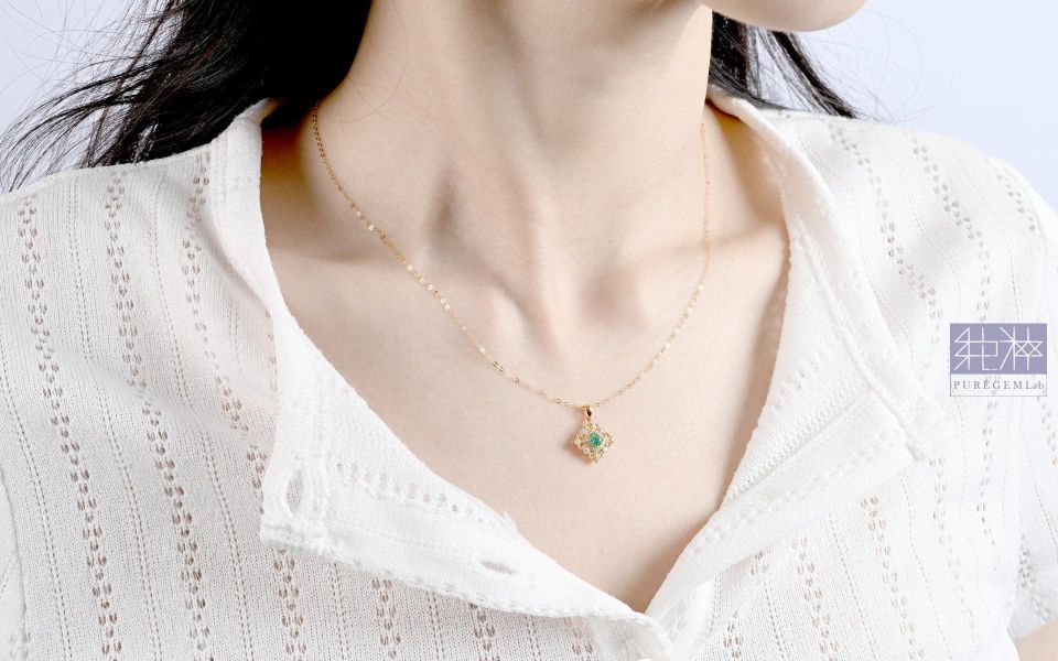CGRL證 / 頂級天然精緻日系輕珠寶祖母綠18K金真鑽墜鍊 祖母綠,達畢茲,Emerald,Trapiche,五月誕生石,哥倫比亞,無油祖母綠
