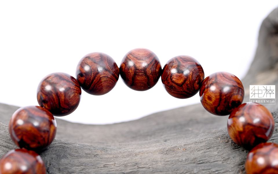 頂級降香正海南黃花梨稀有閃電紋對鬼眼手珠 海南黃花梨,鬼眼