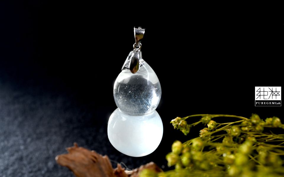 頂級淨體白兔毛福祿葫蘆墜 髮晶,白髮晶,銀髮晶,白兔毛髮晶,Quartz with Inclusions