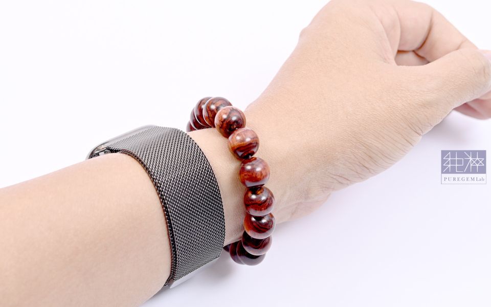 頂級降香正海南黃花梨稀有閃電紋對鬼眼手珠 海南黃花梨,鬼眼