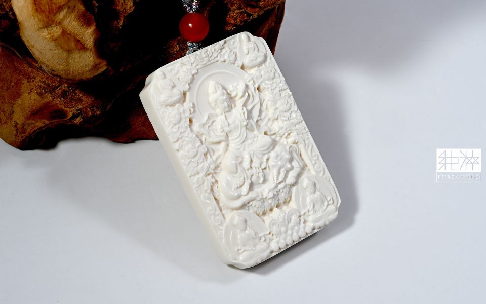 純粹寶石實驗室認證 / 頂級稀有猛瑪象牙普賢觀音雕件墜 猛瑪象牙,Mammoth Ivory,化石,象牙,西伯利亞,長毛象,普賢菩薩,屬龍,屬蛇,龍,蛇