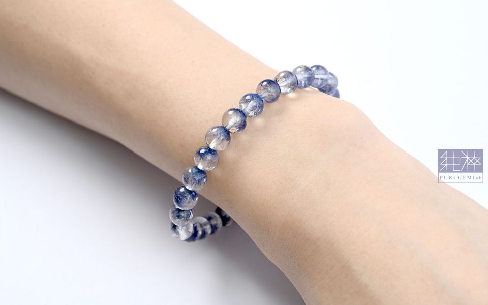 頂端稀少靛藍色藍線石聚寶盆水晶手珠 藍線石,藍線石水晶,藍髮晶,Dumortierite