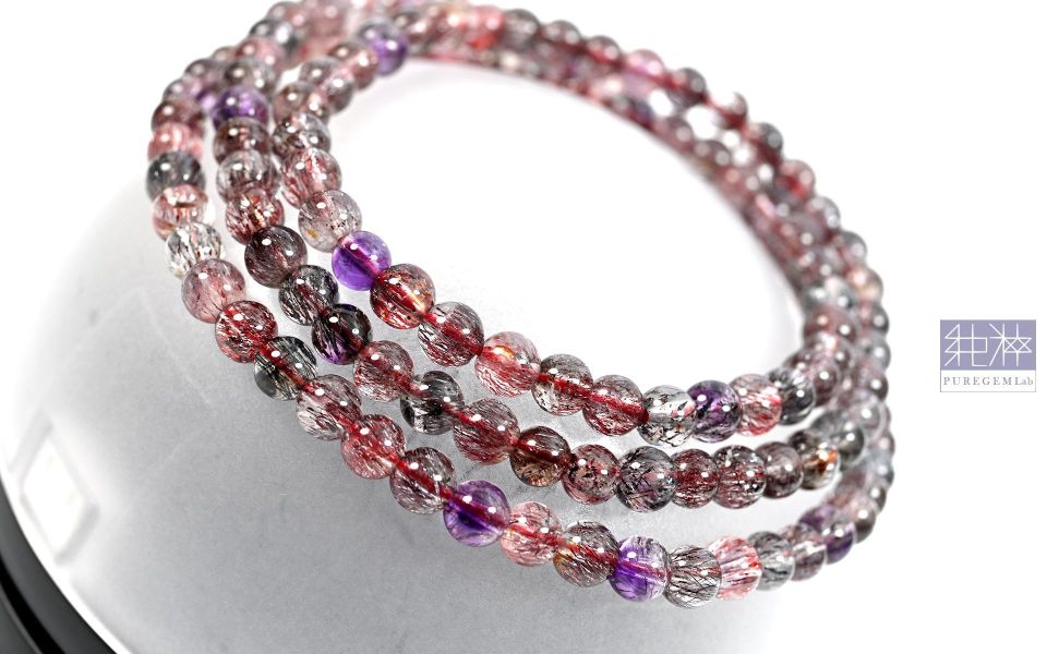 頂級天然彩煙花超七三圈手珠 紫水晶,Amethyst,超七,Suber Seven,超七草莓,超七骨幹,三輪骨幹水晶,煙花超七,紫超七,黑超七,紅超七,毒液彼岸花水晶