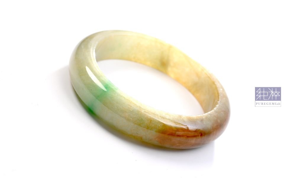 純粹寶石實驗室認證 / 頂級天然緬甸A貨糯種黃加綠飄陽綠翡翠鐲 翡翠,玉,硬玉,jade,紫翡,黃翡,紅翡,陽綠,老坑,冰種,手鐲,平安扣,無事牌,緬甸,A貨