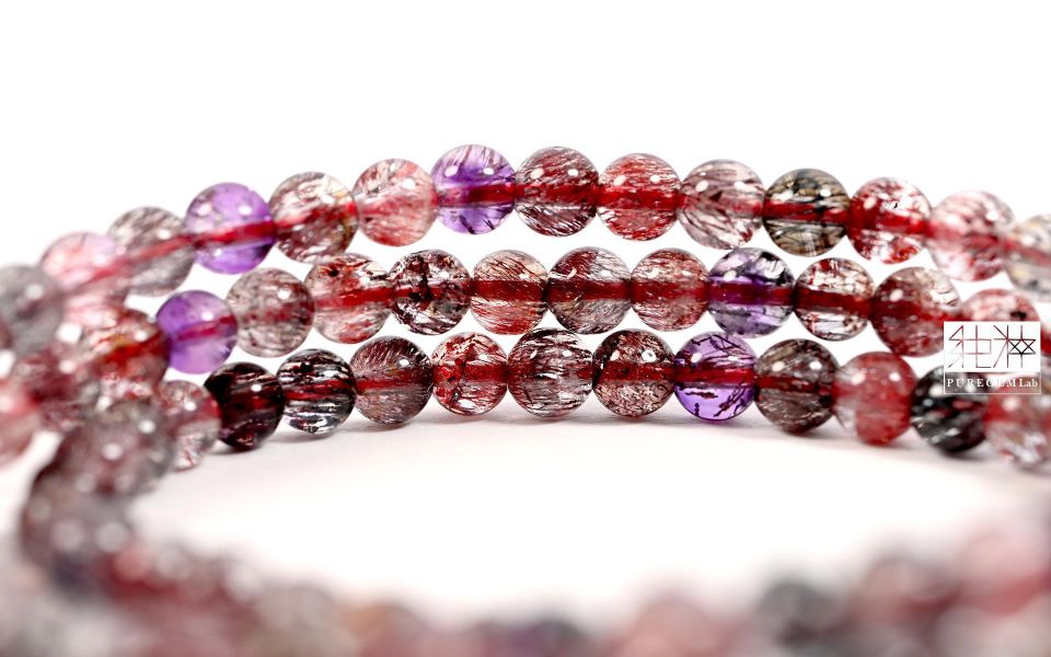 頂級天然彩煙花超七三圈手珠 紫水晶,Amethyst,超七,Suber Seven,超七草莓,超七骨幹,三輪骨幹水晶,煙花超七,紫超七,黑超七,紅超七,毒液彼岸花水晶