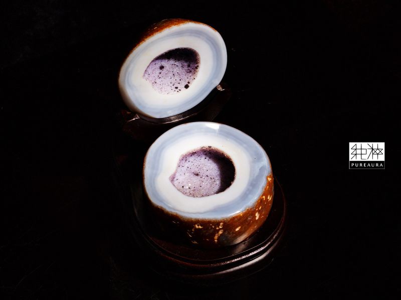直播-頂級藍紫瑪瑙聚寶盆(含木座) 瑪瑙、聚寶盆