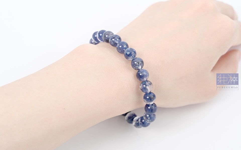頂端天然稀少靛藍色藍線石手珠 藍線石,藍線石水晶,藍髮晶,Dumortierite