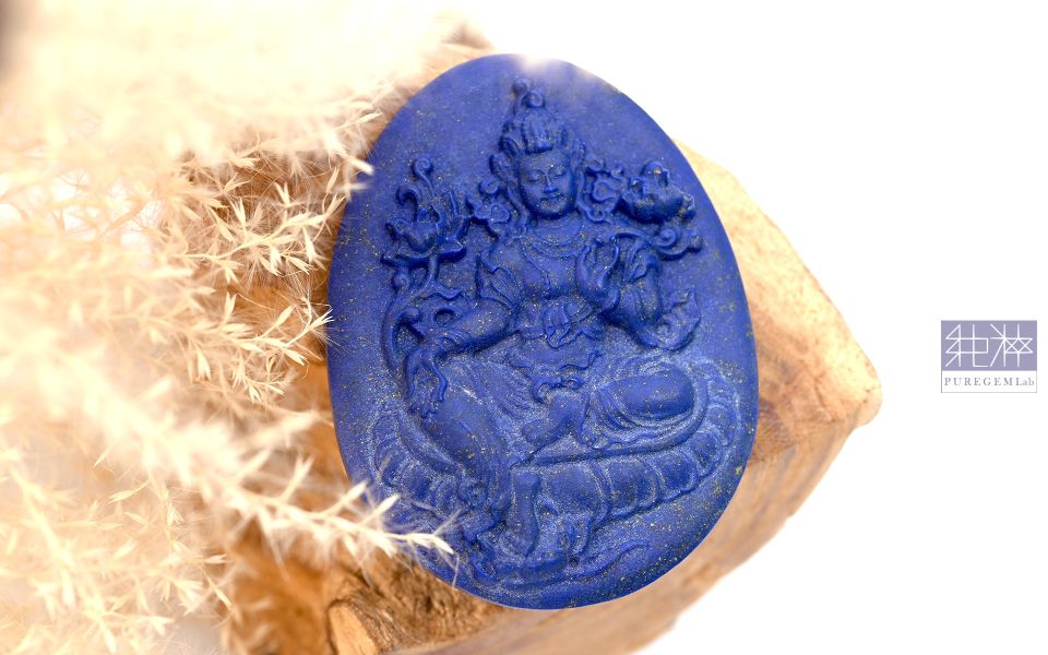 純粹寶石實驗室認證 / 頂級阿富汗老料青金石綠度母雕件墜 青金石,帝王青金石,阿富汗,老料青金石