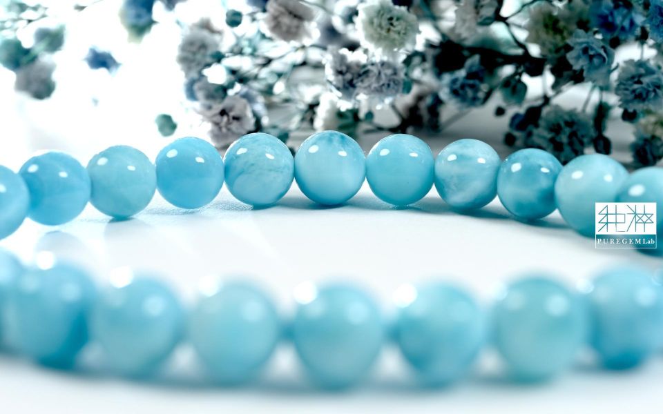 頂級天然微玉化濃郁拉利瑪手珠 拉利瑪,海紋石,Larimar,藍色針鈉鈣石,多明尼加共和國,亞特蘭提斯之石