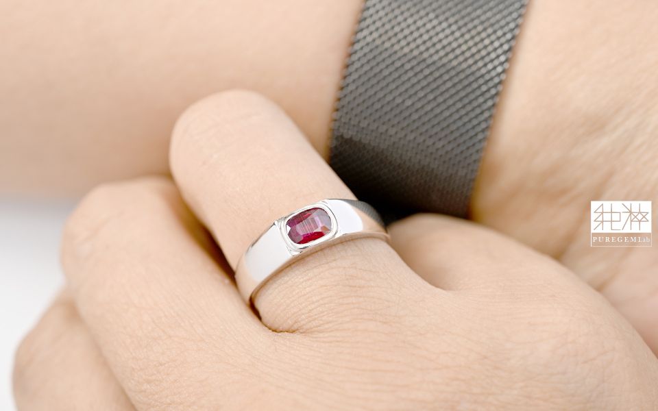GRC證 / 頂端天然無燒鴿血紅18K金簡約男戒 紅寶石,Ruby,剛玉,Corundum,無燒,鴿血紅,Pigeon Blood