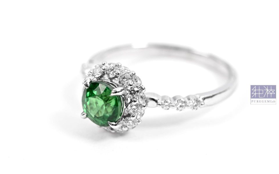 CGRL證 / 頂級天然稀有 Amazon Green 沙佛萊石18K金鑽石戒 沙弗萊石,Tsavorite