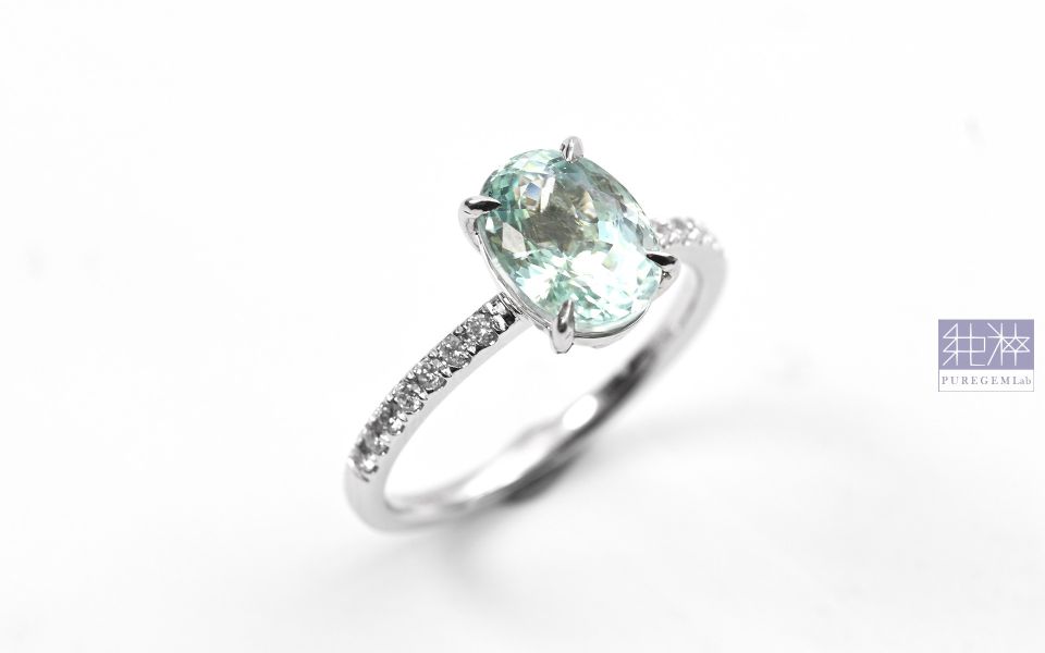 CGRL證 / 絕稀收藏品 / 頂端稀有 Neon Bluish Green 帕拉依巴霓虹感碧璽18K金鑽戒 碧璽,電氣石,Tourmaline,帕拉伊巴藍碧璽,金絲雀碧璽,Rubylite,紅寶碧璽