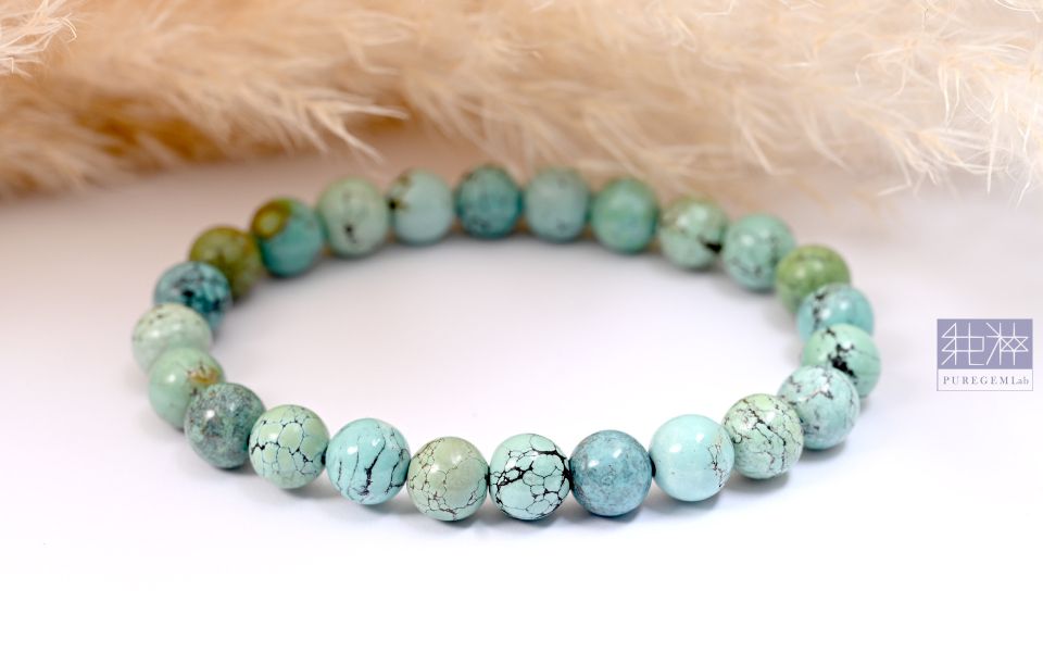 純粹寶石實驗室認證 / 頂級天然高瓷湖北綠松手珠 綠松石,湖北綠松石,睡美人綠松石