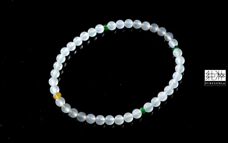 純粹寶石實驗室認證 / 頂級天然A貨正冰種白翡手珠 翡翠,玉,硬玉,jade,紫翡,黃翡,紅翡,陽綠,老坑,冰種,手鐲,平安扣,無事牌,緬甸,A貨