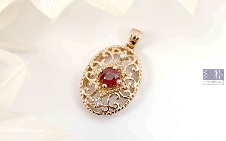 頂級天然古典精細掐絲工藝紅寶石真鑽18K金墜 紅寶石,Ruby,剛玉,Corundum