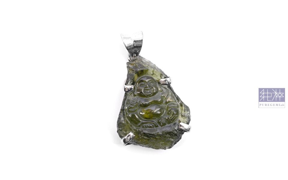 純粹寶石實驗室認證 / 頂端天然捷克隕石佛公純銀墜 捷克隕石,Moldavite,莫爾道玻隕石,天然玻璃隕石,捷克共和國