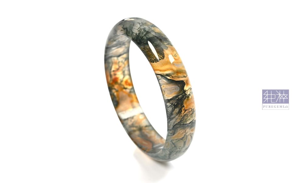 頂級天然草入瑪瑙藝術感手鐲 瑪瑙,玉髓,山水瑪瑙,草入瑪瑙