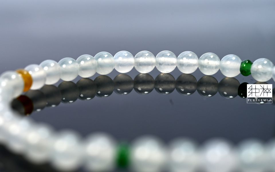 純粹寶石實驗室認證 / 頂級天然A貨正冰種白翡手珠 翡翠,玉,硬玉,jade,紫翡,黃翡,紅翡,陽綠,老坑,冰種,手鐲,平安扣,無事牌,緬甸,A貨