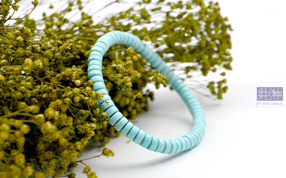 最高級數 / 頂級天然高瓷度天空藍湖北綠松石手鍊 綠松石,土耳其石,高瓷松石,鐵線松石,泡松石,Turquoise