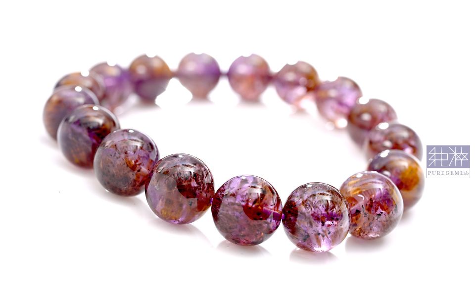 最高級數近全美濃郁色通透紫鈦手珠 紫鈦,紫水晶包裹鈦晶,紫鈦晶
