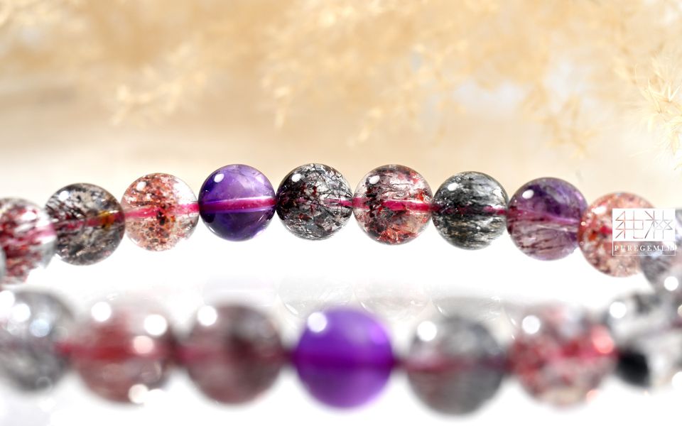 最高級別 / 頂級淨透版濃郁彩超七手珠 紫水晶,Amethyst,超七,Suber Seven,超七草莓,超七骨幹,三輪骨幹水晶,煙花超七,紫超七,黑超七,紅超七,毒液彼岸花水晶