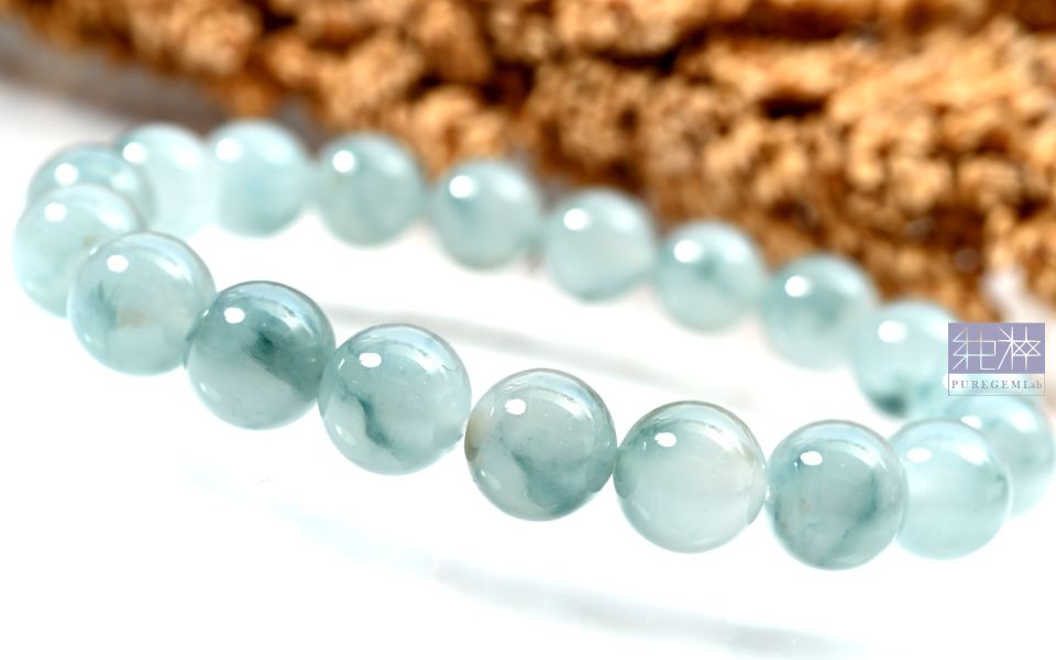 純粹寶石實驗室 / 頂級天然A貨冰種晴水飄藍翠花翡翠手珠 翡翠,玉,硬玉,jade,紫翡,黃翡,紅翡,陽綠,老坑,冰種,手鐲,平安扣,無事牌,緬甸,A貨