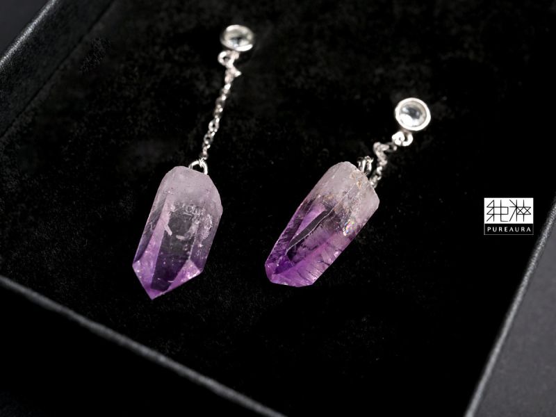 頂端稀有克魯茲紫晶體耳環 紫水晶,Amethyst