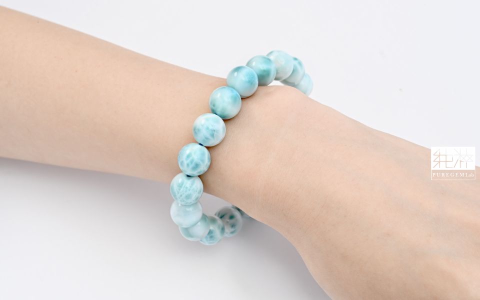 頂級天然多明尼加拉利瑪手珠 拉利瑪,海紋石,Larimar,藍色針鈉鈣石,多明尼加共和國,亞特蘭提斯之石