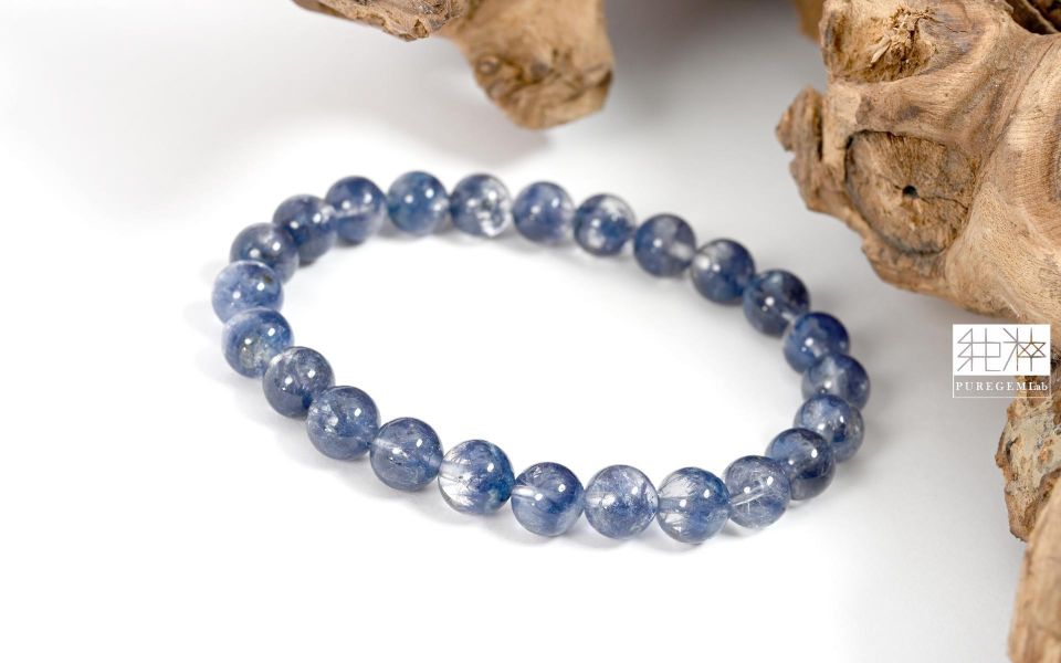 頂端天然稀少靛藍色藍線石手珠 藍線石,藍線石水晶,藍髮晶,Dumortierite