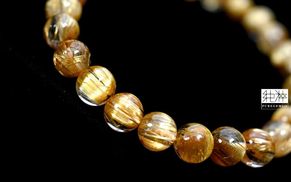 站長私藏 / 頂端淨體順向粗版閃貓眼金黃鈦晶手珠 鈦晶