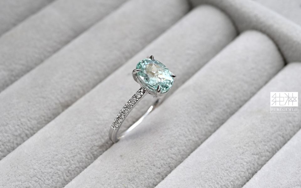 CGRL證 / 絕稀收藏品 / 頂端稀有 Neon Bluish Green 帕拉依巴霓虹感碧璽18K金鑽戒 碧璽,電氣石,Tourmaline,帕拉伊巴藍碧璽,金絲雀碧璽,Rubylite,紅寶碧璽