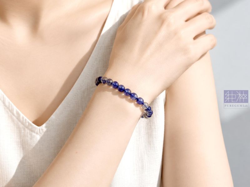 頂級天然淨體堇青石手珠 堇青石