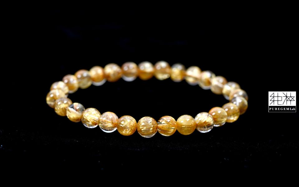 站長私藏 / 頂端淨體順向粗版閃貓眼金黃鈦晶手珠 鈦晶