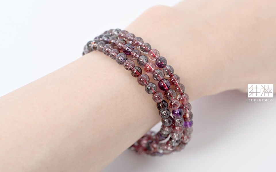 頂級天然彩煙花超七三圈手珠 紫水晶,Amethyst,超七,Suber Seven,超七草莓,超七骨幹,三輪骨幹水晶,煙花超七,紫超七,黑超七,紅超七,毒液彼岸花水晶