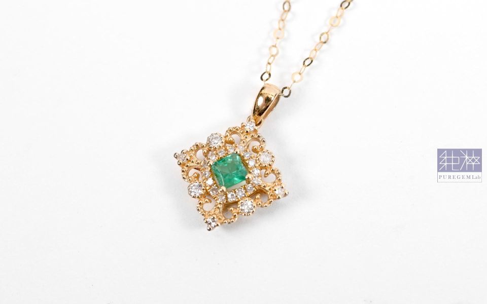 CGRL證 / 頂級天然精緻日系輕珠寶祖母綠18K金真鑽墜鍊 祖母綠,達畢茲,Emerald,Trapiche,五月誕生石,哥倫比亞,無油祖母綠