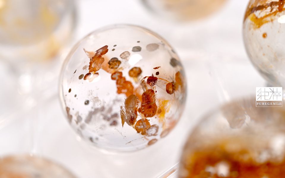 純粹寶石實驗室認證 / 頂級天然紅黃錦鯉膠花水晶七星陣 錦鯉膠花水晶
