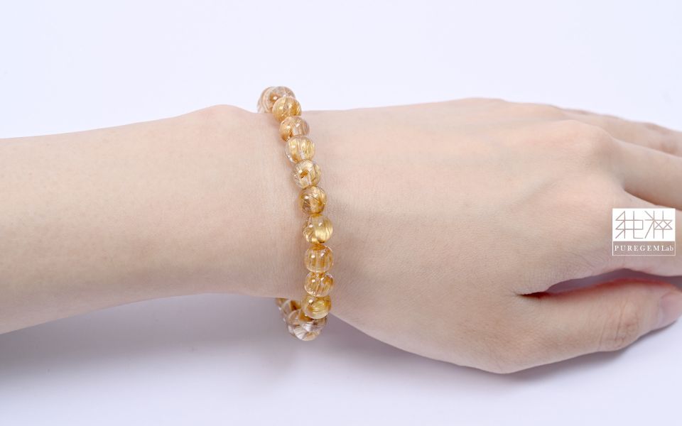 站長私藏 / 頂端淨體順向粗版閃貓眼金黃鈦晶手珠 鈦晶