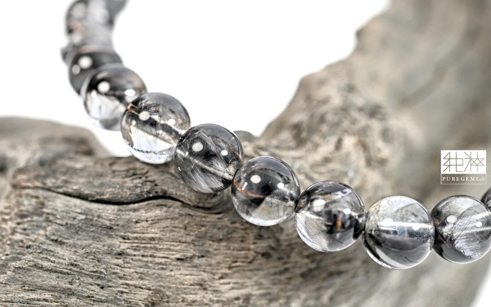 頂級天然黑銀鈦手珠 黑銀鈦水晶,Quartz with Inclusions