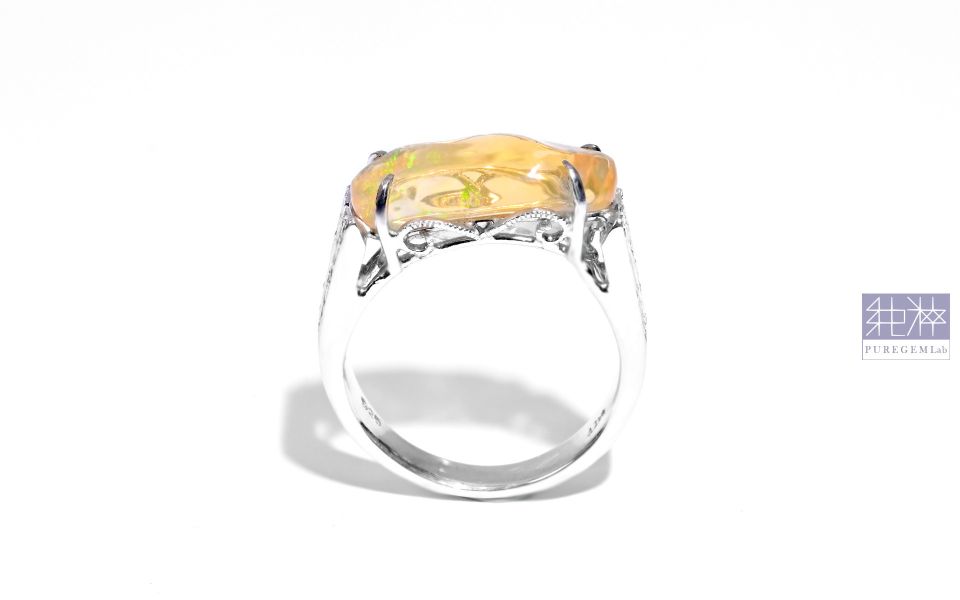 純粹訂製輕珠寶 / 頂級金黃璀璨蛋白石晶體戒 蛋白石,歐珀