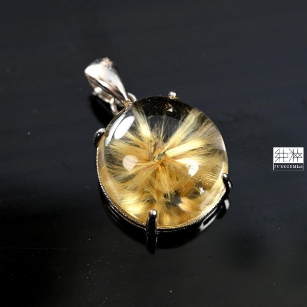 頂級天然雙層鈦晶花純銀墜 鈦晶