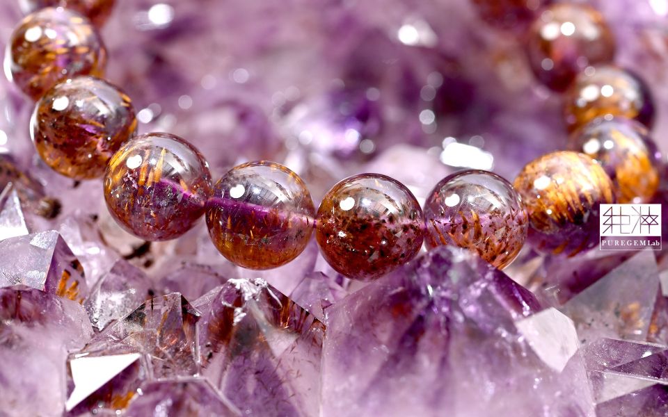 最高級數近全美濃郁色通透紫鈦手珠 紫鈦,紫水晶包裹鈦晶,紫鈦晶