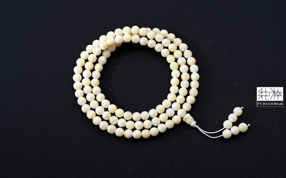 頂級殊勝金黃玉化硨磲108念珠 硨磲,金線硨磲,腰纏萬貫,玉化硨磲,金黃硨磲,一線天