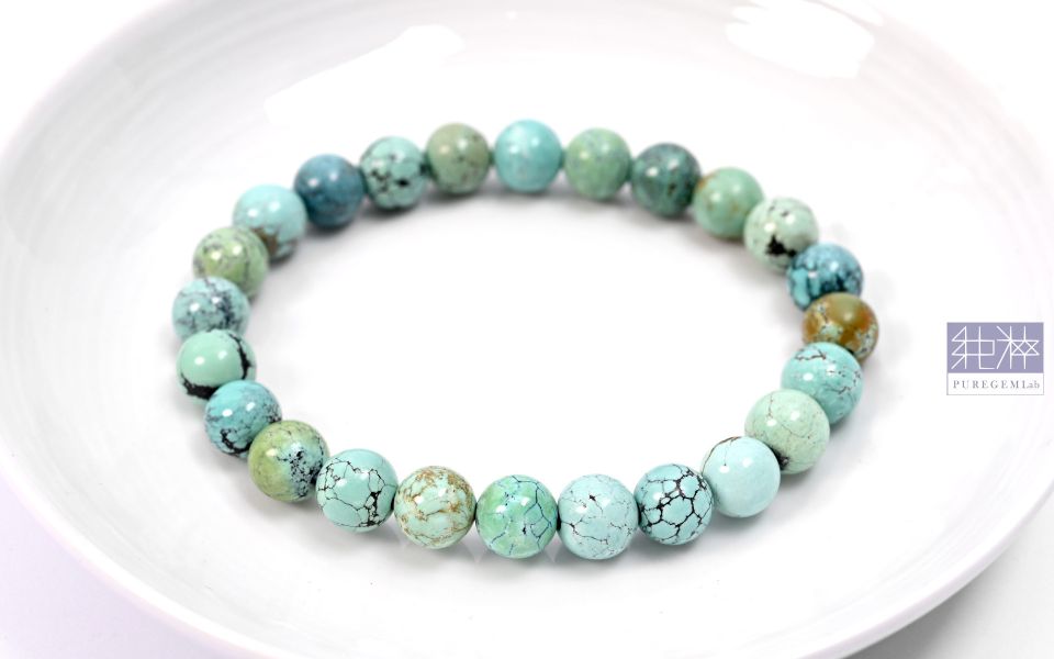 純粹寶石實驗室認證 / 頂級天然高瓷湖北綠松手珠 綠松石,湖北綠松石,睡美人綠松石