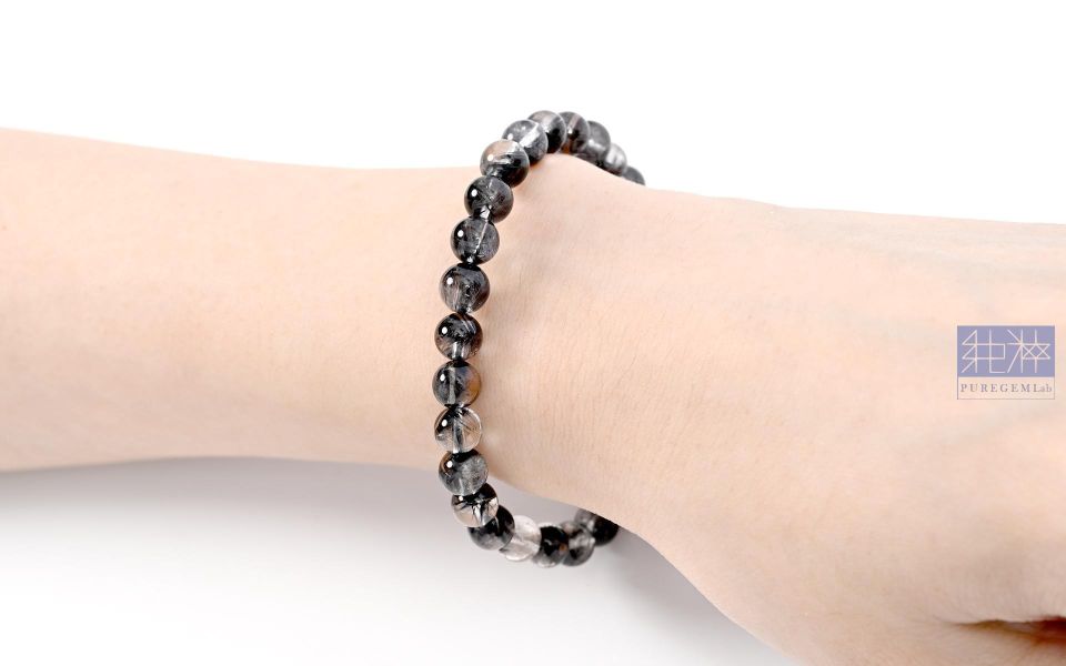頂級天然黑銀鈦手珠 黑銀鈦水晶,Quartz with Inclusions