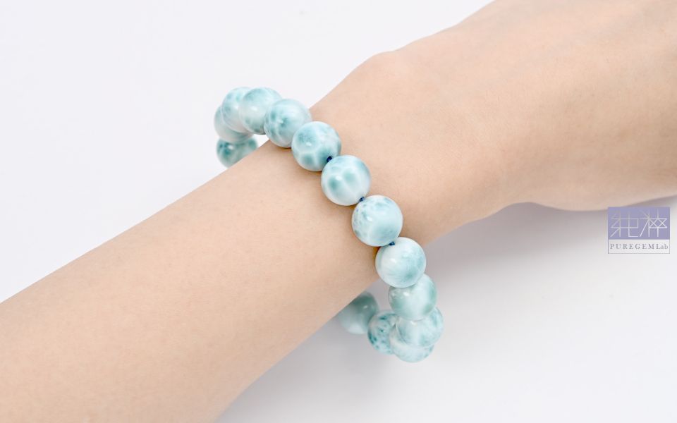 頂級天然多明尼加拉利瑪手珠 拉利瑪,海紋石,Larimar,藍色針鈉鈣石,多明尼加共和國,亞特蘭提斯之石