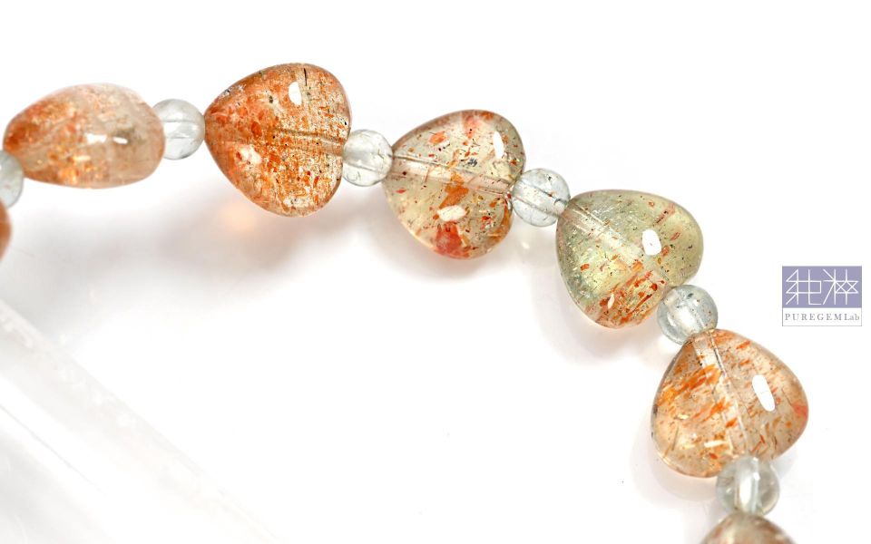 頂級天然綠晶體阿魯沙太陽石愛心手串 太陽石、日光石 Sunstone、阿魯沙太陽石、奧勒岡日光石