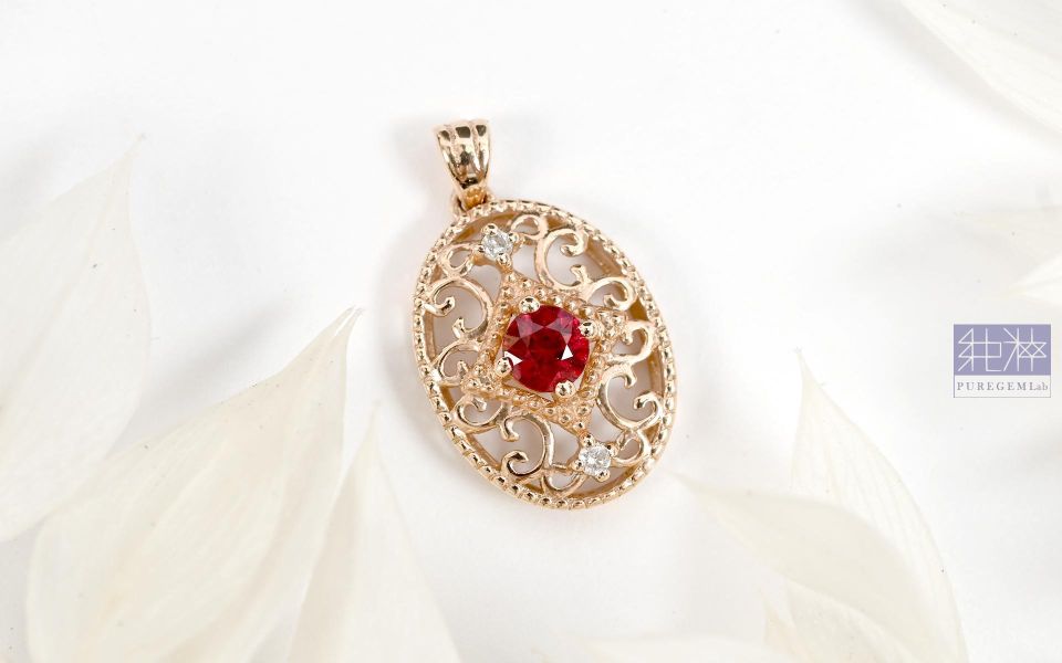 頂級天然古典精細掐絲工藝紅寶石真鑽18K金墜 紅寶石,Ruby,剛玉,Corundum