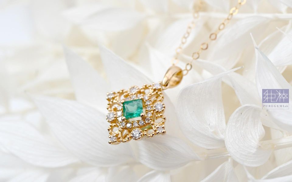 CGRL證 / 頂級天然精緻日系輕珠寶祖母綠18K金真鑽墜鍊 祖母綠,達畢茲,Emerald,Trapiche,五月誕生石,哥倫比亞,無油祖母綠