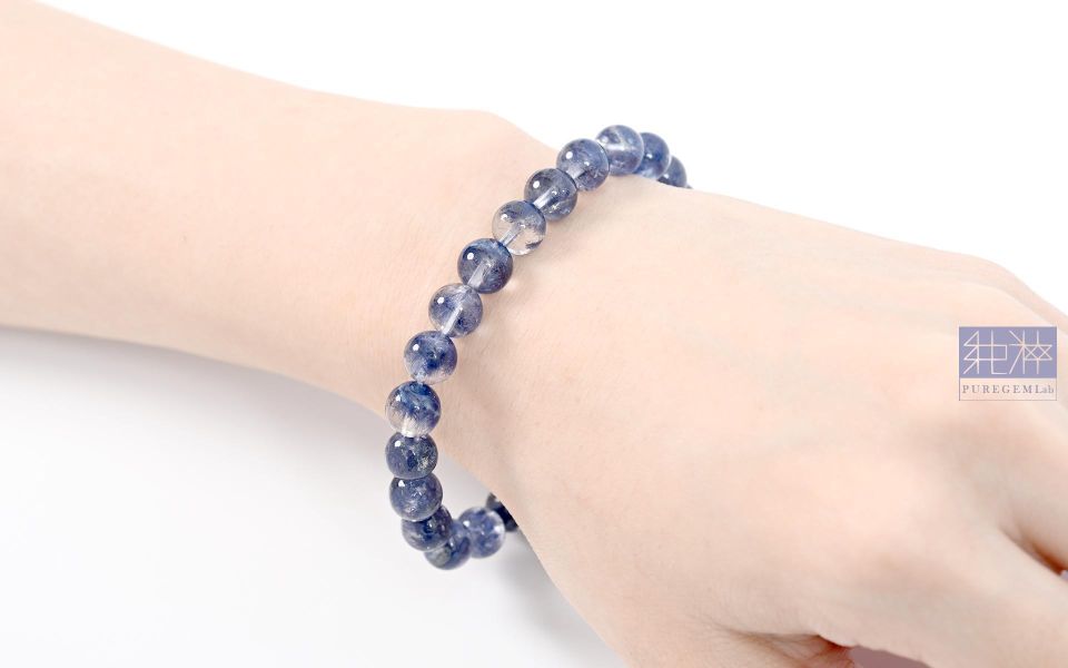 頂端天然稀少靛藍色藍線石手珠 藍線石,藍線石水晶,藍髮晶,Dumortierite